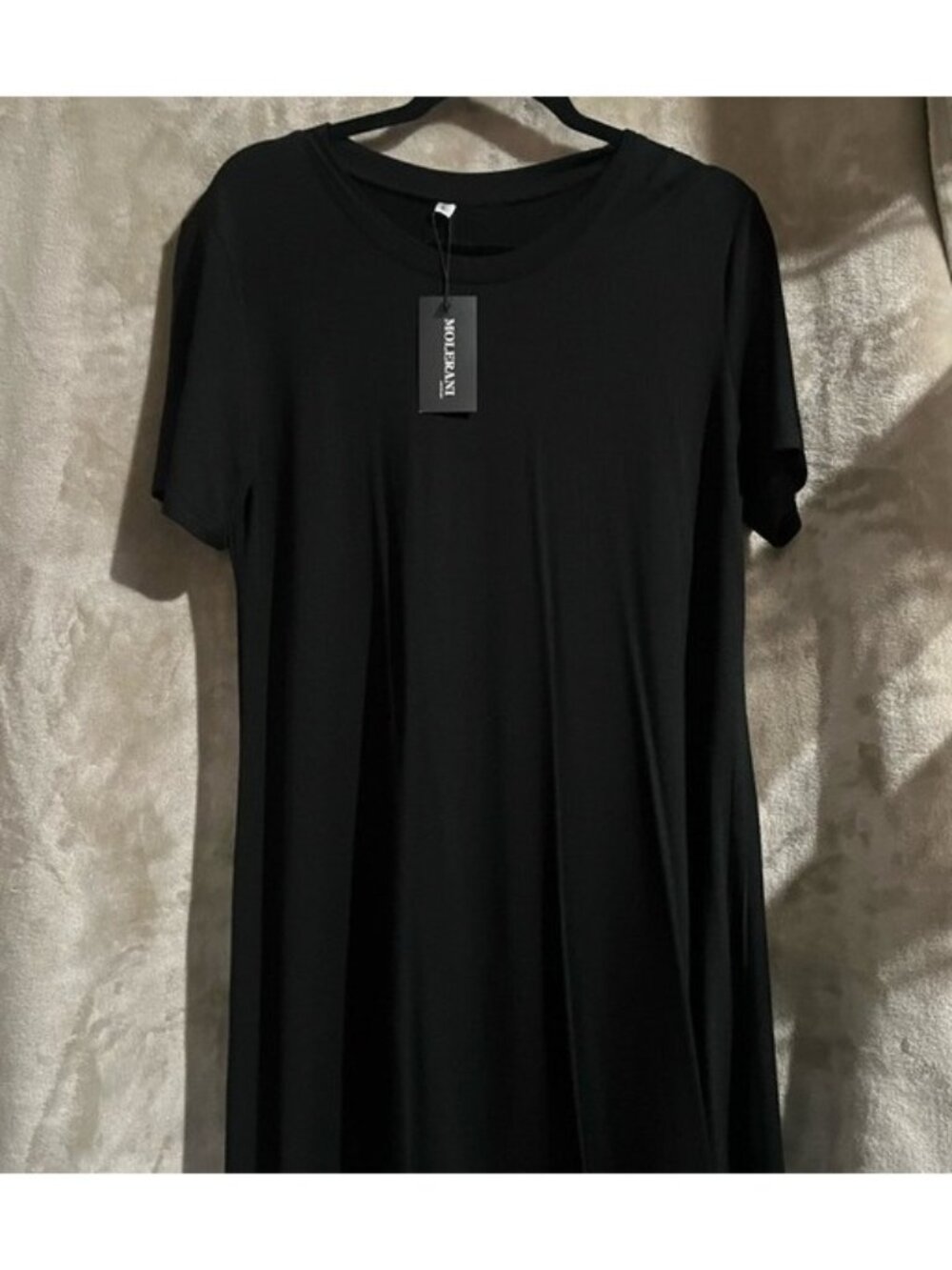 Molerani Womens Black Short-Sleeve Casual Semi Formal Loose T-Shirt Dress Large - Picture 3 of 11